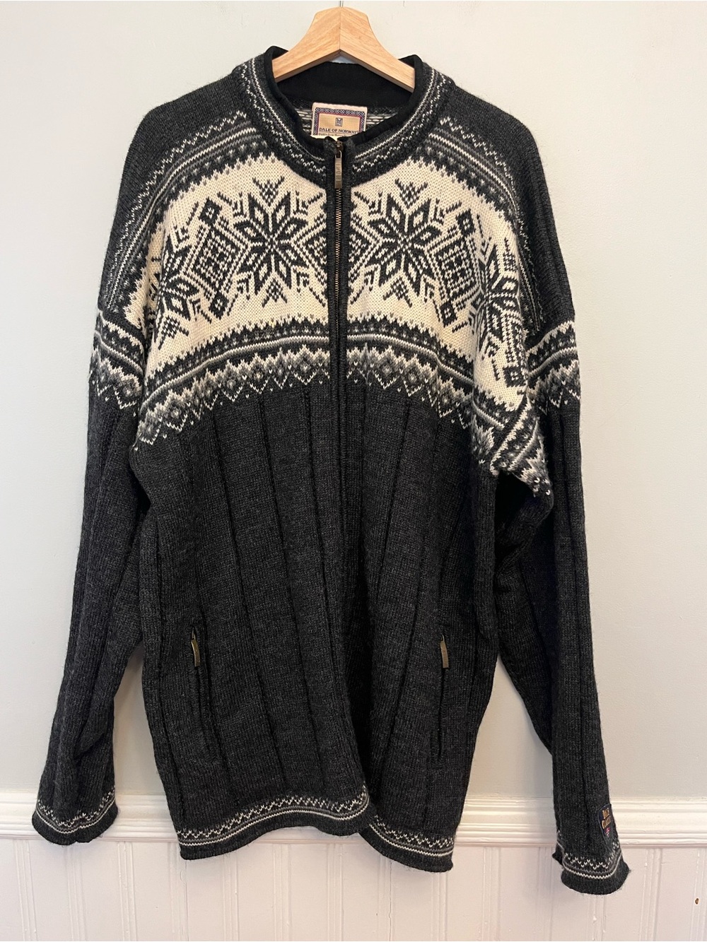 Vintage Dale of Norway Nordic Pattern Wool Zippered Cardigan, Size XXXL